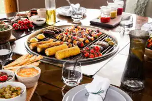 food cooking on grill inside breeze house grill