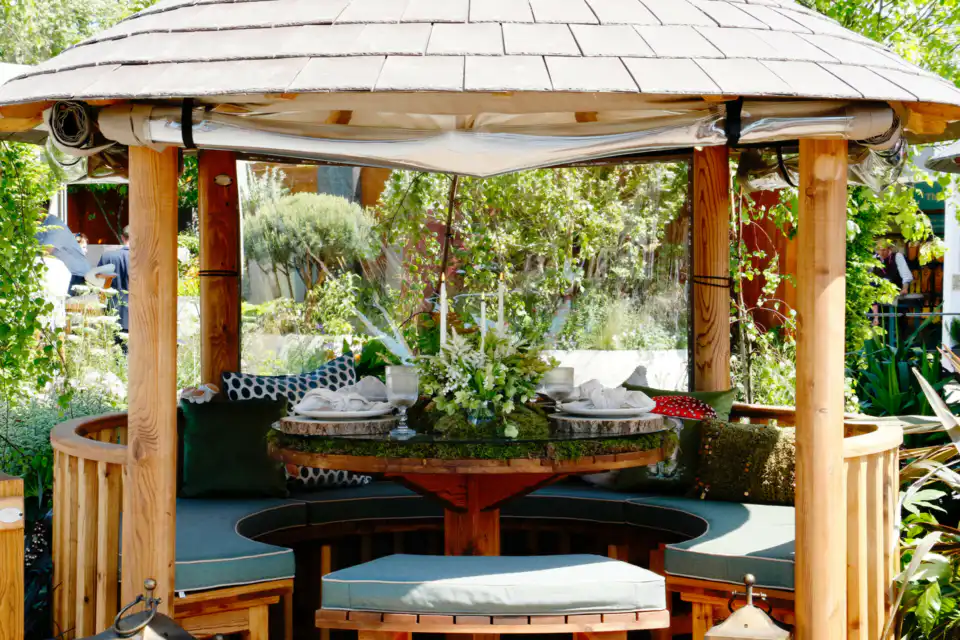 Inside Enchanted Woodland Breeze House, on display at RHS Chelsea 2024