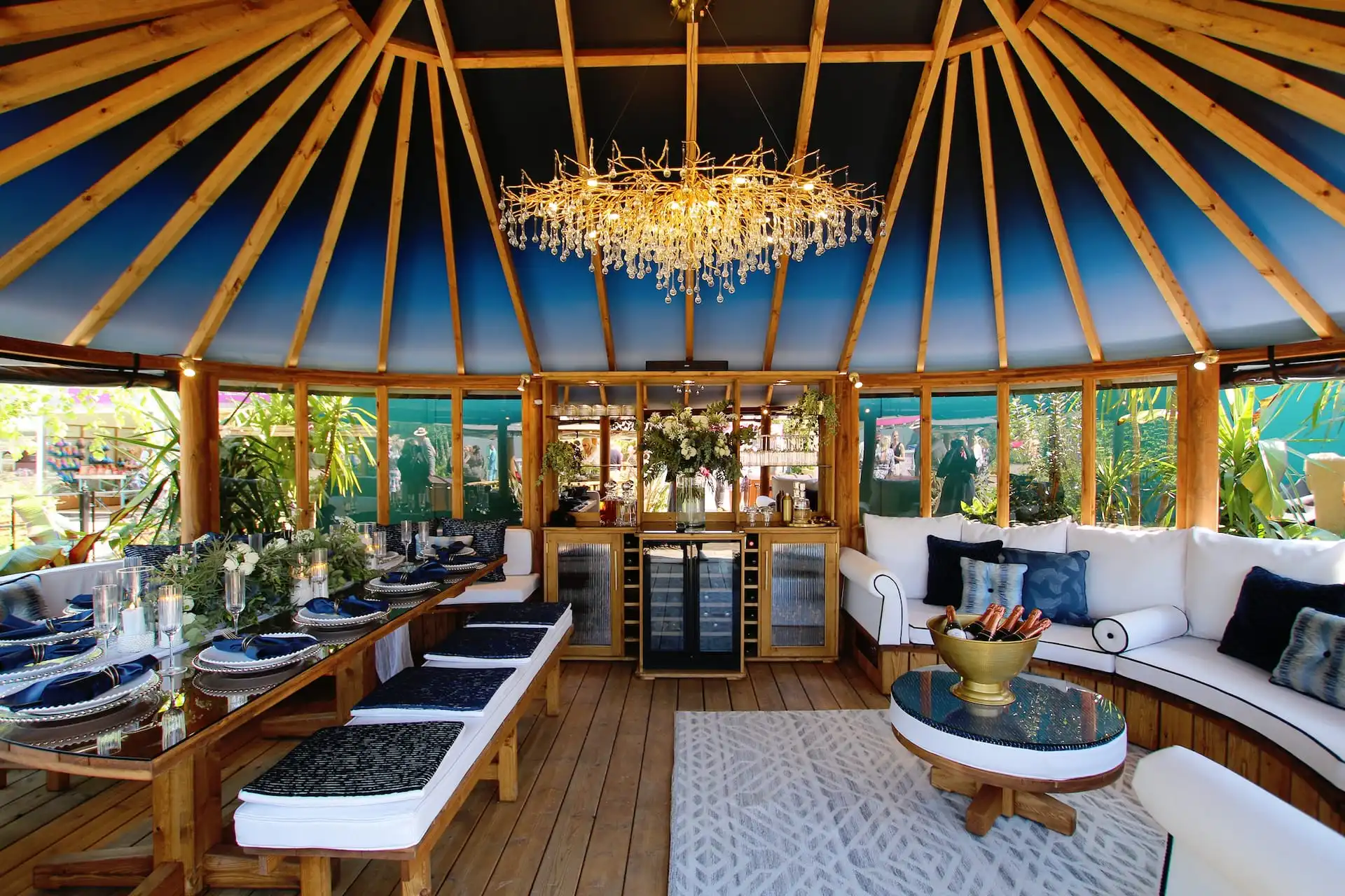 interior of breeze house celebration styled for RHS chelsea 2024